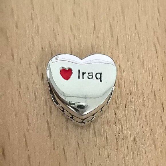 Pandora Iraq Flag Exclusive Travel Heart Charm Pendant, S925 Silver Bracelets - Picture 2 of 4